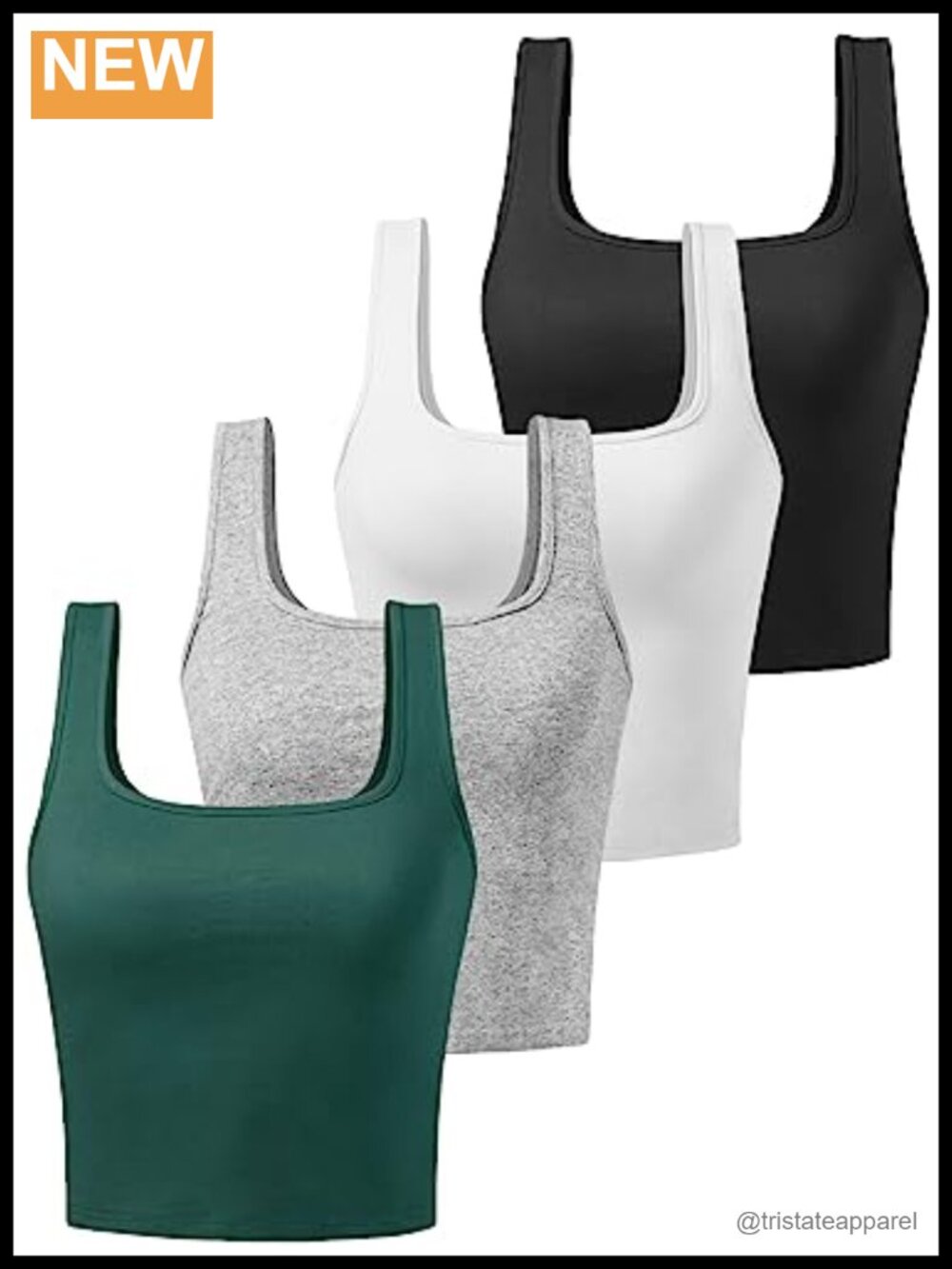 Women Crop Tank Tops Cotton Spandex Racerback Square Neck 4 Pack